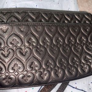 BRIGHTON!  Pewter color leather bag. Kind of a heart pattern.